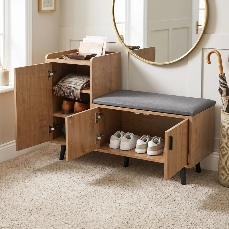 10 Pair Shoe Storage Bench, Brown