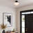 1-Light Matte Black Flush Mount Ceiling Light with Frosted Glass Shade