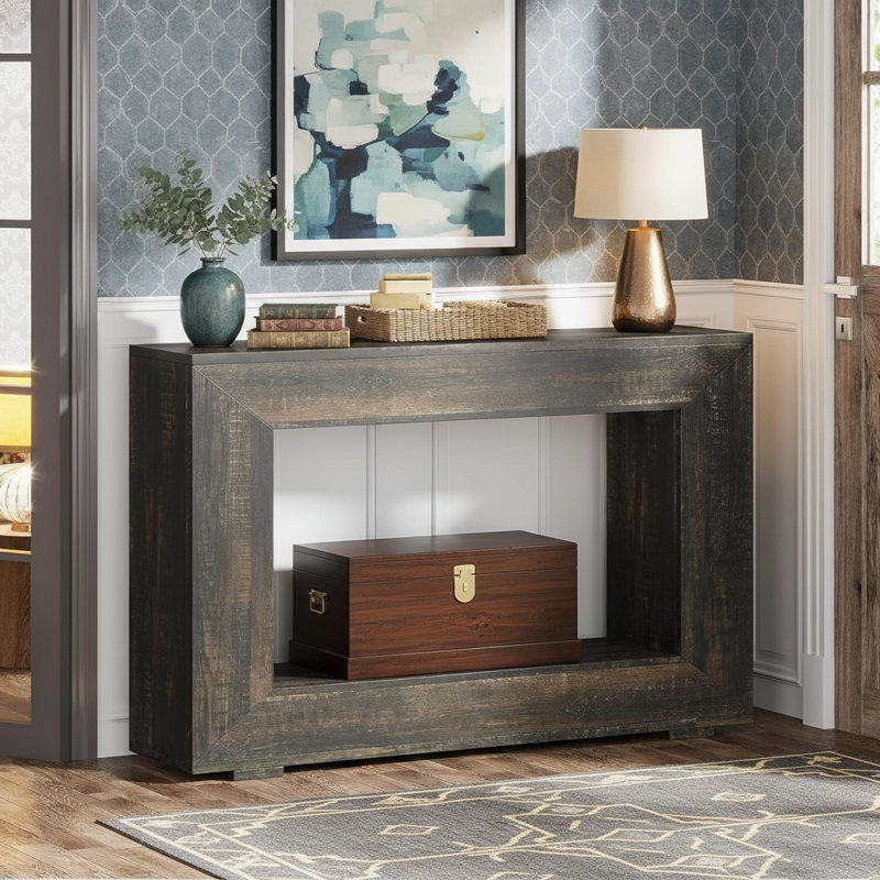 Table console, canapé d'entrée en bois rustique 47 po avec rangement Farmhouse, Dark Grey