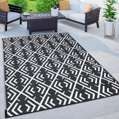 Tapis d'extérieur à motif géométrique moderne réversible