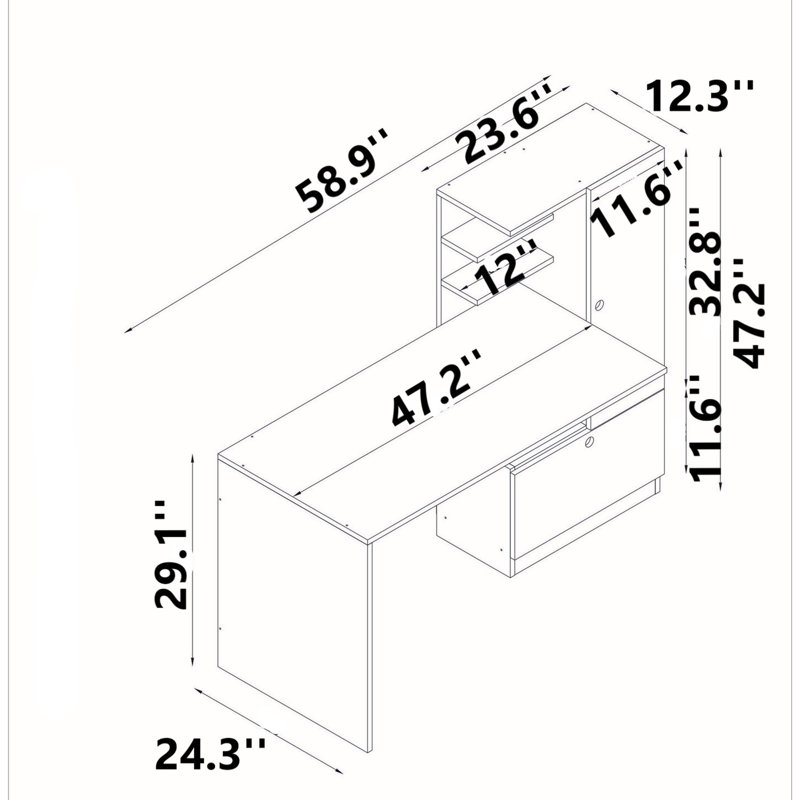 Aleksi 58.9'' W Rectangle Computer Desk, Left, White