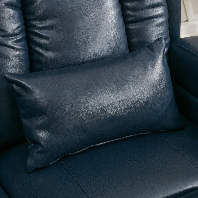 Faux Leather Power Reclining Home Theater Seating with Cup Holder, Blue Faux Leather