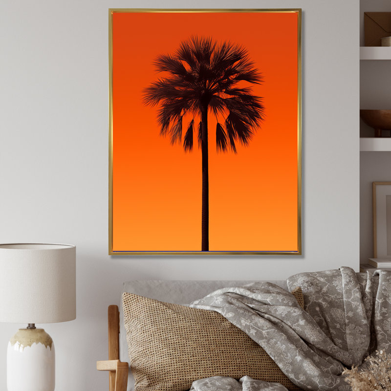 Décoration murale palmier Tangerine Twilight - Palmiers et palmiers, Cadre flottant doré, H 44 po x l 34 po x P 1,5 po