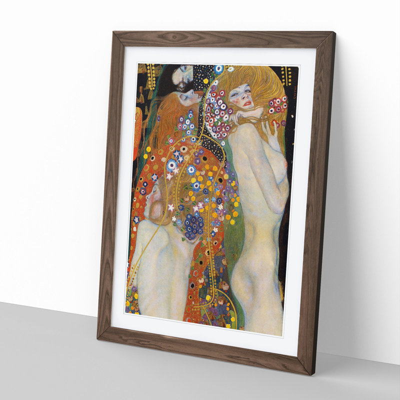 Water Serpents II by Gustav Klimt - Picture Frame Painting, 36cm H x 27cm W x 2cm D, Walnut