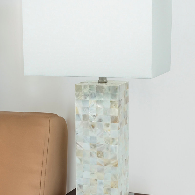 White Chrome-Finished Base Mosaic Pattern 2Pc Table Lamp Soft Diffused Light White Shade
