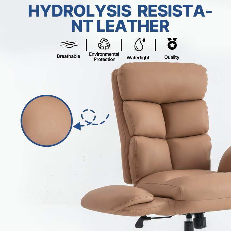 Ergonomic Faux Leather Tufted Executive Office Chair with Padded Armrest, Brown