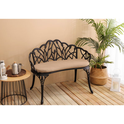 Banc d'extérieur en fonte d'aluminium avec coussin moelleux pour balcon et espaces de décoration florale