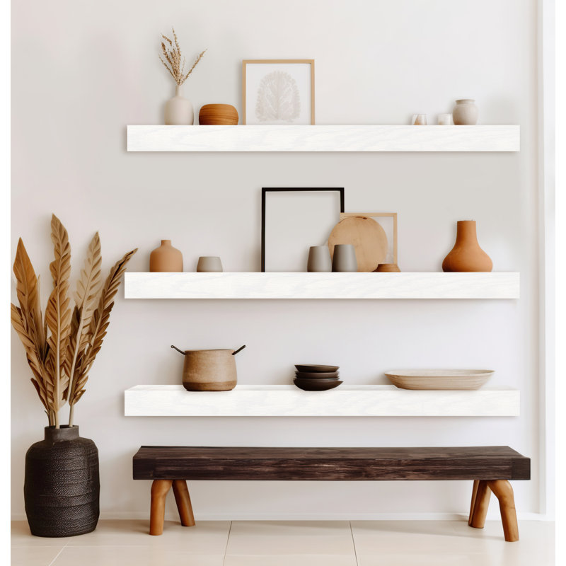 3 Piece Oak Floating Shelf, 4" H x 52" W x 6" D
