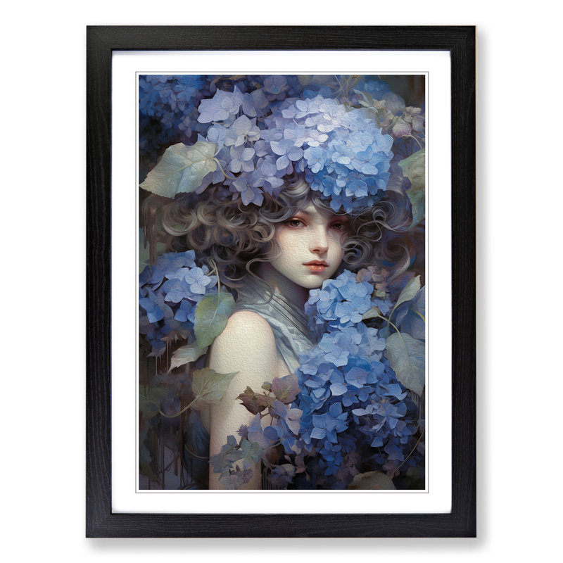 Hydrangea Tachisme - Framed Print, 46cm H x 34cm W x 2cm D, Black Framed