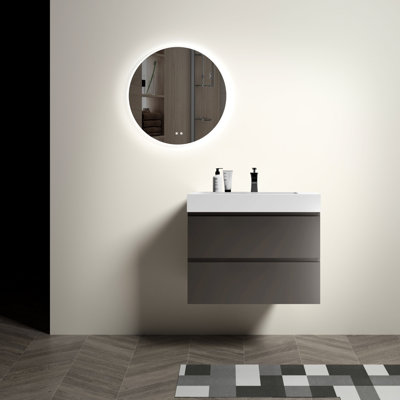 Meuble-lavabo de 30 po gris - Glissières de tiroir murales silencieuses modernes, meuble de rangement spacieux: moderne et spacieux