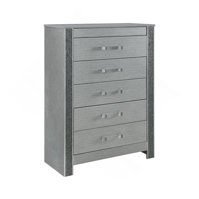 Commode verticale avec grain de bois gris et côtés décoratifs scintillants