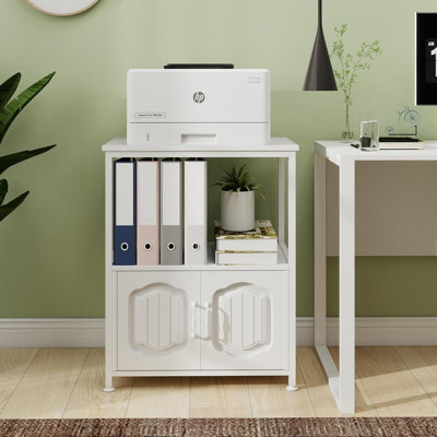 Support d'imprimante à 3 niveaux avec classeur, organisateur de rangement vertical avec tablettes réglables, tablette en bois robuste pour le bureau personnel, le salon, la cuisine