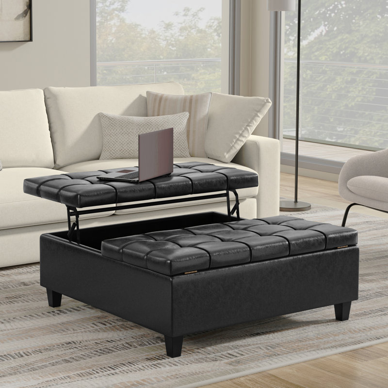 Grande table basse avec repose-pieds Harrison, H 16,53 po x L 40,03 po x l 39,96 po, Noir / brun