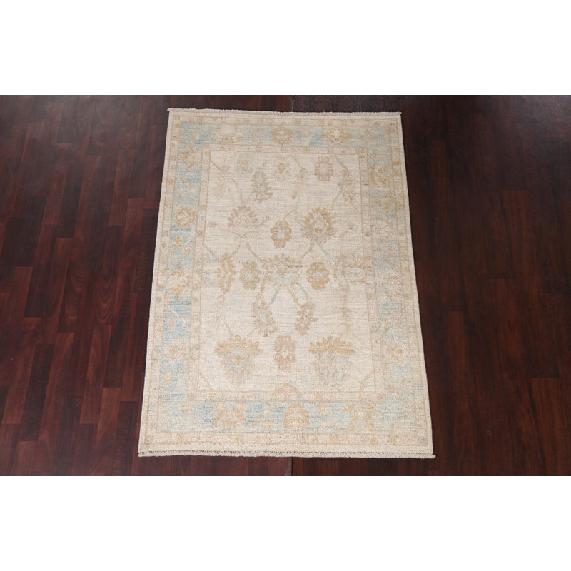 Tapis beige / ivoire en laine noué à la main de conception unique 4 pi 2 po x 6 pi New Age Oushak