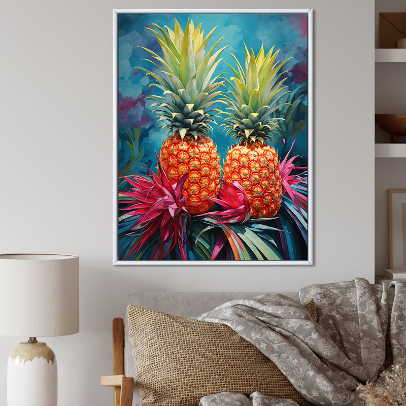 Oasis tropicale ananas sur toile, H 32 po x l 24 po x P 1 po, Cadre flottant blanc