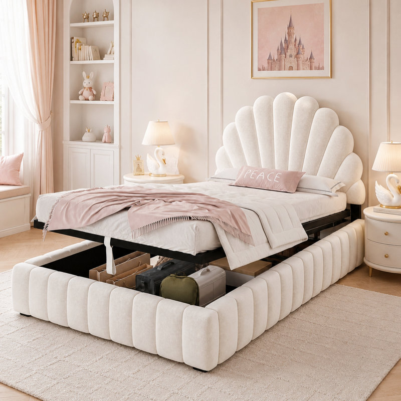 Upholstered Ottoman Bed, Beige