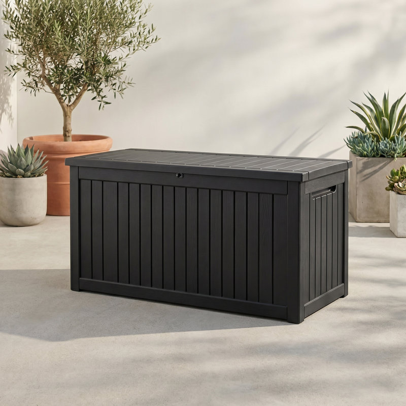 280 Gallon Brown Resin Waterproof Outdoor Deck Box Multi-Functional Storage Solution Ideal For Garden Patio And Pool, Black