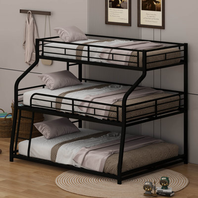 Three-In-One Metal Triple Bunk Bed, Twin XL Over Full XL Over Queen Size Bunk Bed With 2 Ladders