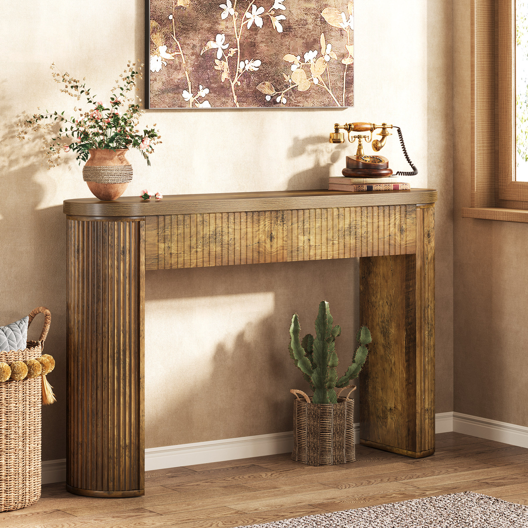 Ophelia & Co. 47.24-Inch Fluted Console Entryway Table with Storage ...