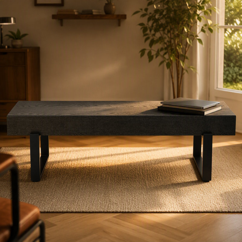 Banc de 59 po en bois pour la chambre à coucher au bout du lit, bancs de table de cuisine d'intérieur de ferme, banc à chaussures moderne polyvalent pour le vestibule, noir