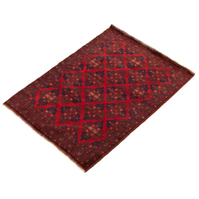Tapis de zone en laine rouge 3 pi 6 po x 4 pi 11 po one-of-kind à la main-noué la 2010 esari Alarick