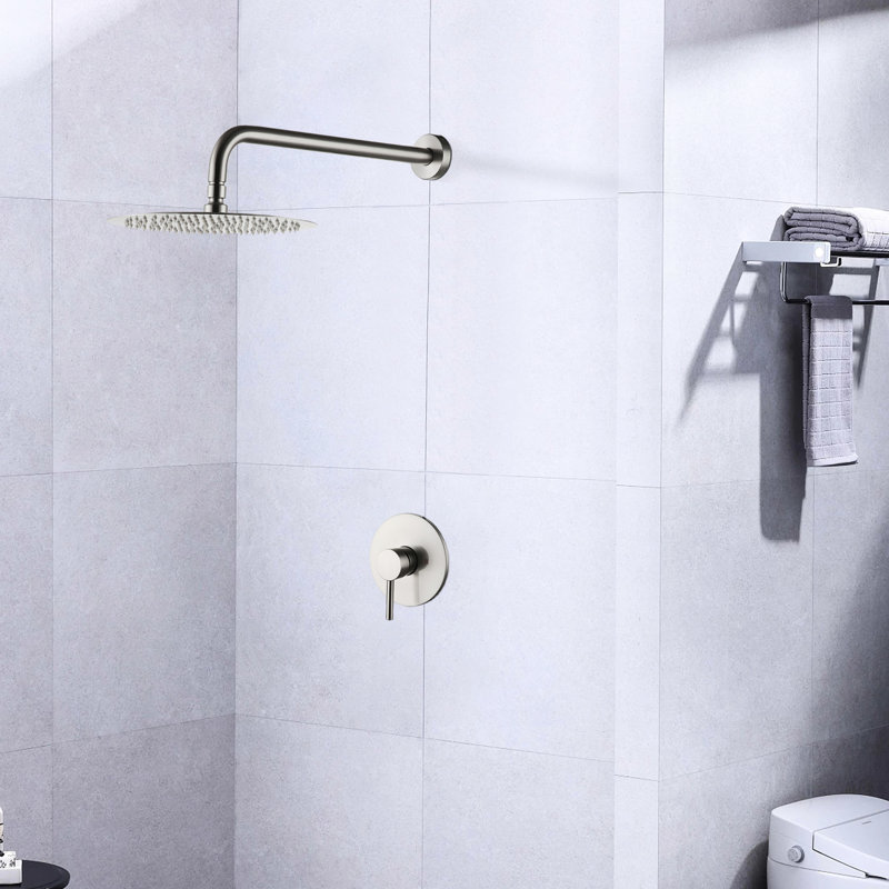 Brushed Nickel Shower Faucet Wall Mounted With Included Valve - Brass Arrangement Robust Object