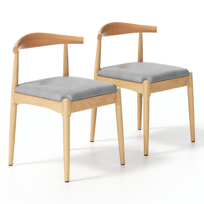 Solid Wood Dining Chairs, Upholstered Armless Side Chairs With Cushioned Seat For Home Office (Set of 2), Natural Wood