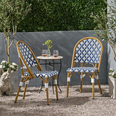 Chaises d'extérieur en polyuréthane et aluminium pour l'extérieur, ensemble de 2, finition en bambou