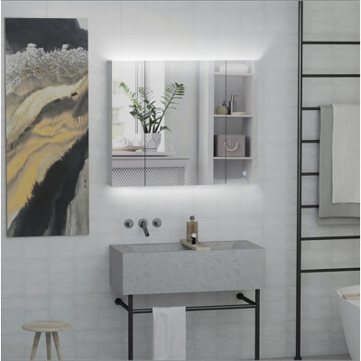 Kleankin LED Medicine Cabinet, 35.5 X 29.5" Wall-Mounted Bathroom Vanity Mirror Organizer With Dimmer Touch Switch, Three Doors, And USB Charged
