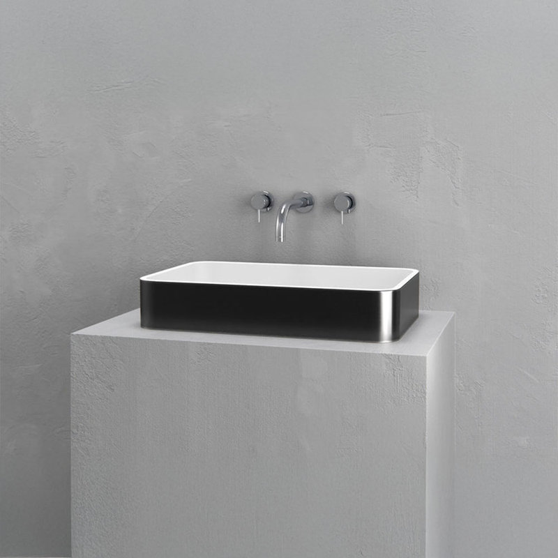 Vast Studio 21.5” L x 13.8” W Black Iron/ White  Rectangular Countertop Bathroom Sink Vessel Bathroom Sink Countertop Wash 