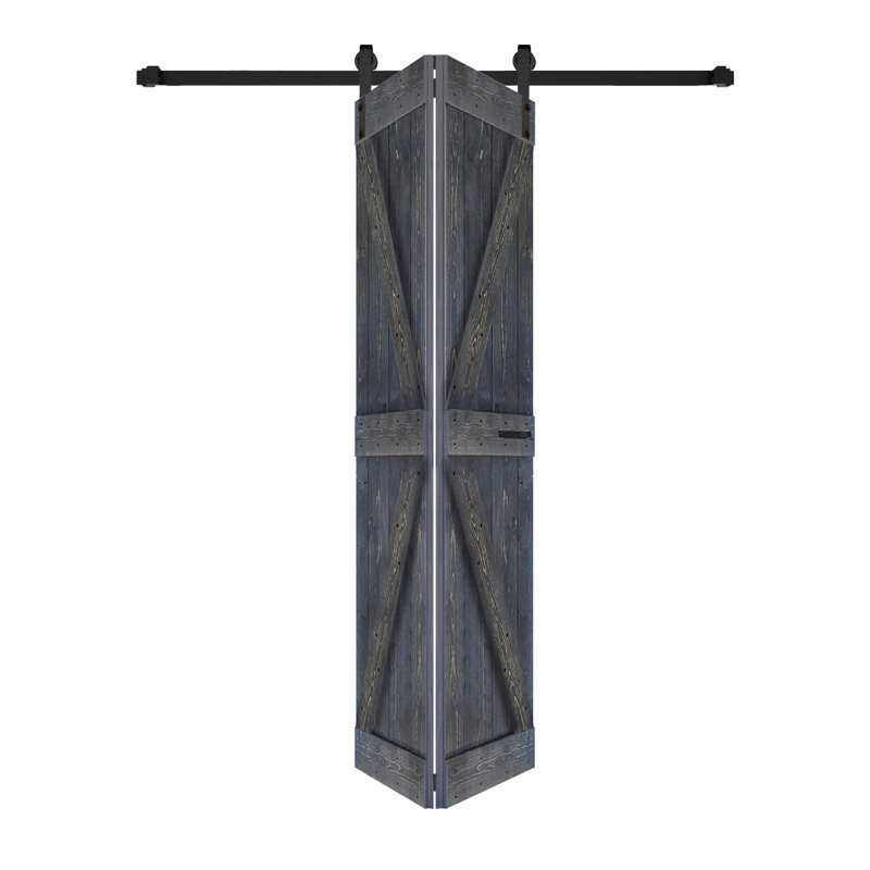 Carbon Gray Solid Wood Bi-Fold Barn Door with Matte Finish