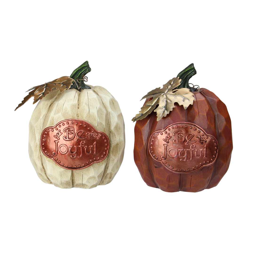 Set of 2 Autumn Harvest "Be Joyful" Pumpkin Figurines (Set of 2) Northlight Seasonal