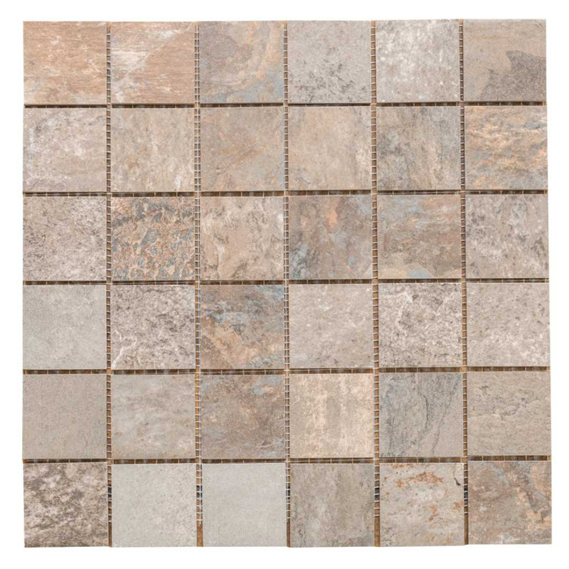 Wells Stone 2" x 2" Porcelain Mosaic Wall and Floor Tile, Multi Brown