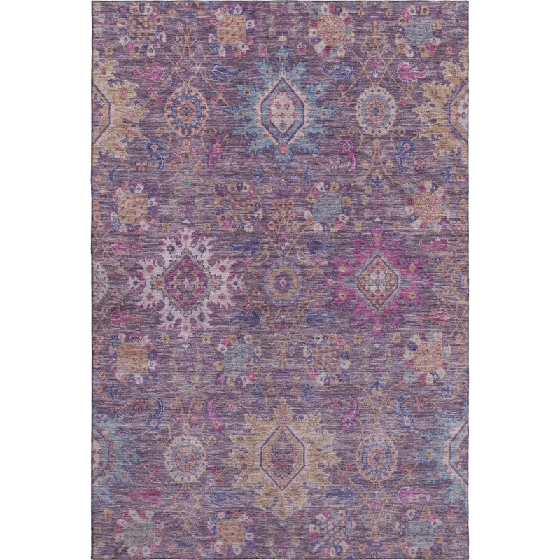 Premium Machine Washable Mayfield AMF2151 medallions Rug, Rectangle 3' x 5', Eggplant