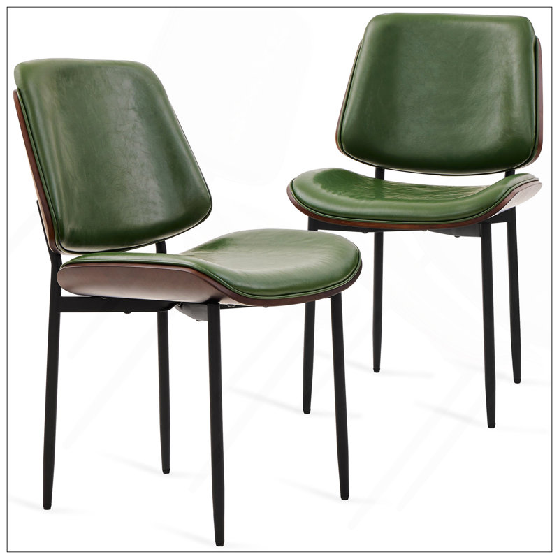 Ensemble de 2 chaises de salle à manger de style Mid-Century en similicuir rembourré, en bois de noyer, avec des pieds réglables en métal