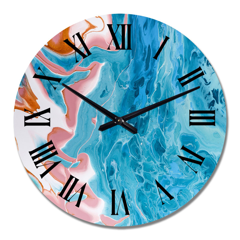 Horloge murale moderne turquoise et marbre rose, Grand