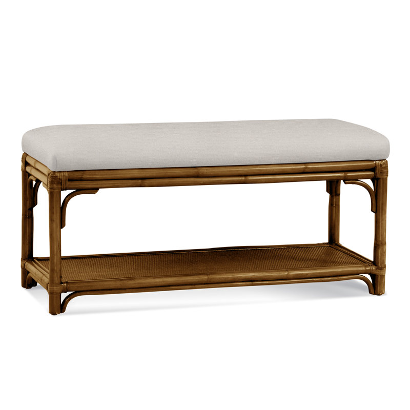 Summer Retreat Wicker Shelf Storage Bench, Havana, White Textured Performance; 0865-91