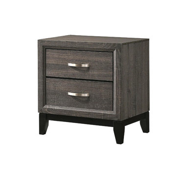 2-Drawer Nightstand End Table Gray Brown Finish Two Storage Drawers Metal Handles Bedroom Living Room Wooden Furniture