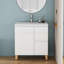 Meuble-lavabo autoportant de 31,5 po blanc brillant avec lavabo, 1 porte et 2 tiroirs, à fermeture en douceur, sans poignée, facile à assembler