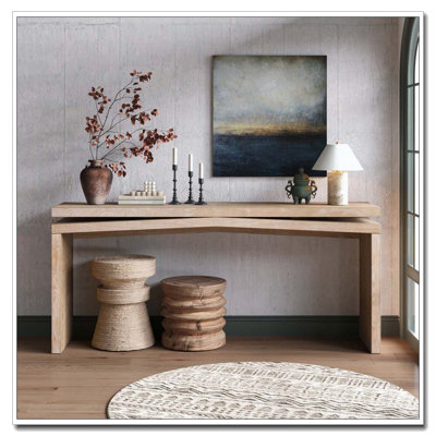65-Inch Rustic Solid Wood Veneer Console Table