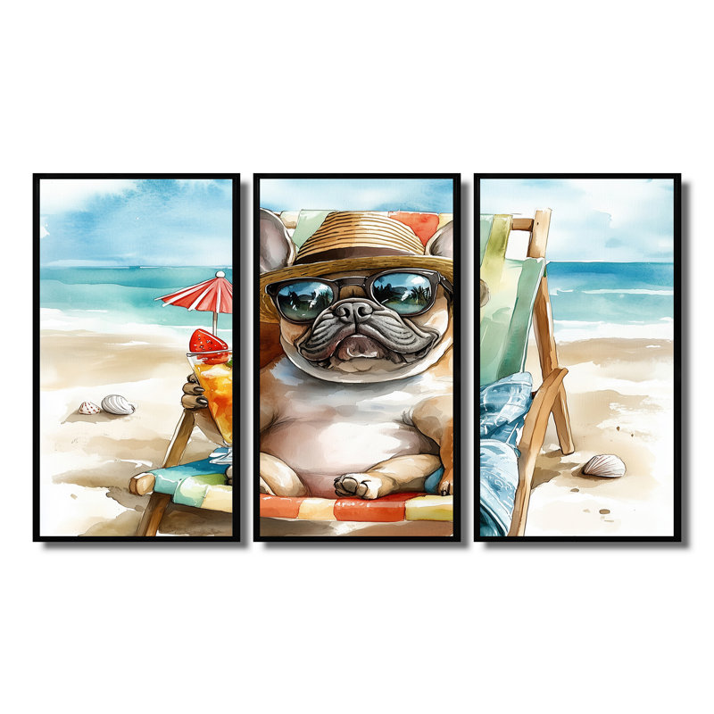 Sauve - ensemble d'art mural animaux côtiers, H 28 po x l 36 po x P 1 po, Toile avec cadre flottant noir