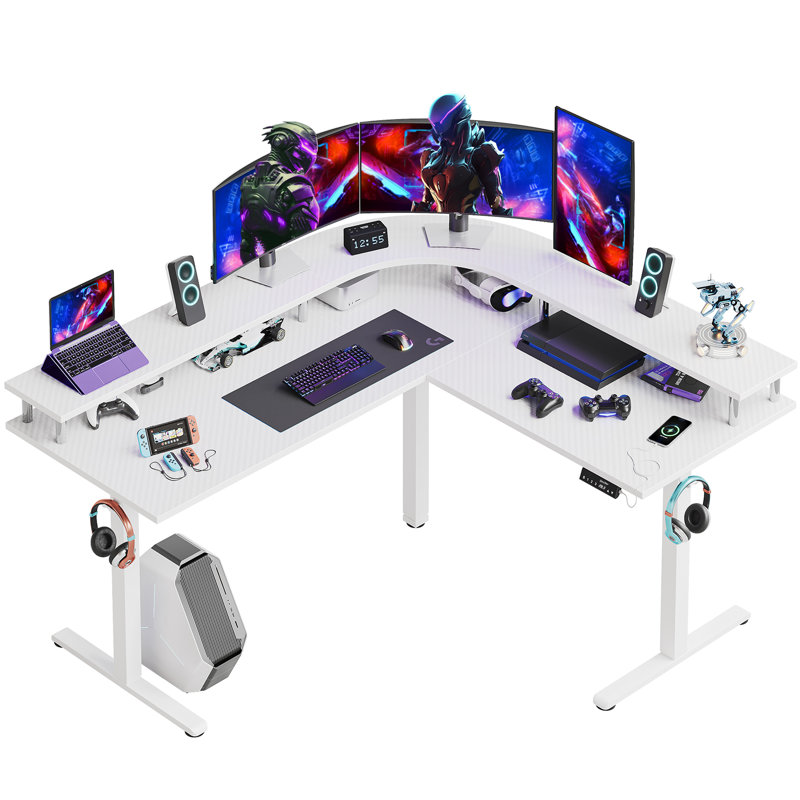 Nedyo 62.99'' L Shaped Standing Desk Adjustable Height Large Gaming Desk with Monitor Stand