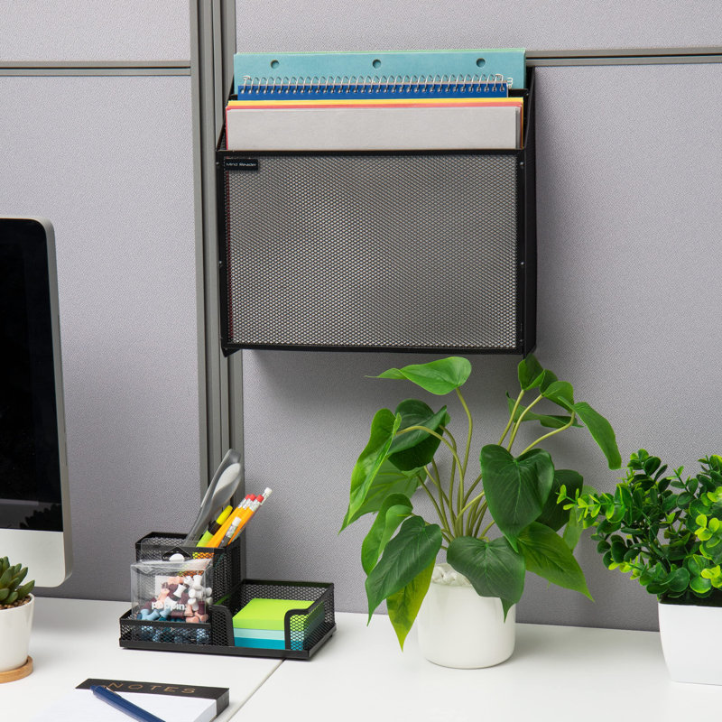 Rangement vertical, classeur de bureau, fixation murale, bureau, filet métallique, L 12,5 po x l 3,75 po x H 11,5 po, noir