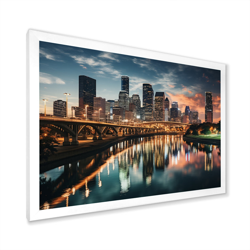 Horizons de Houston II - art mural Houston, Cadre photo blanc, H 16 po x l 32 po x P 1 po