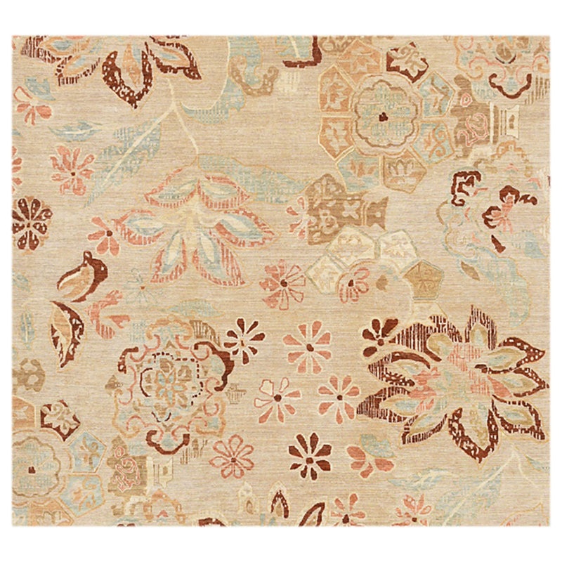 Wool Floral Area Rug in Sand, Rectangle 5' x 7'