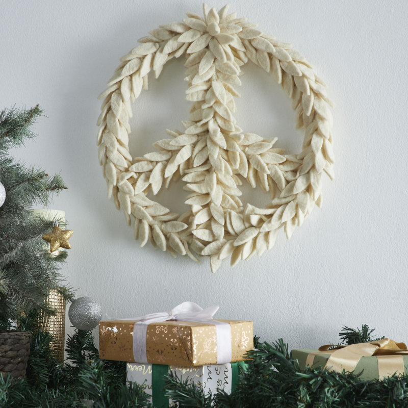 Peace 14" Wool Wreath, Cream