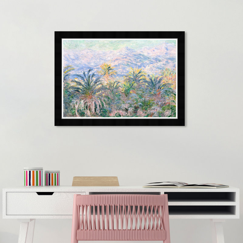 «Monet - Palm Trees At Bordviera», reproduction d'art encadrée sur papier par Wynwood Studio, Noir