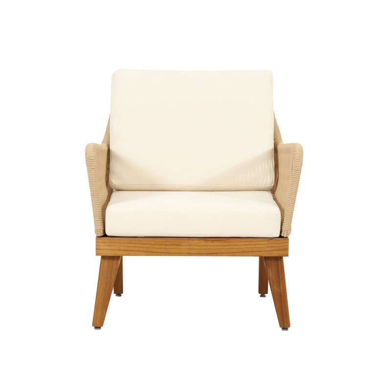 Outdoor Club Chair In Wood With To Weather Rope Weave, 28.46in W X 26.28in D 32.12in H Weave - , 28.46" 26.28" 32.12