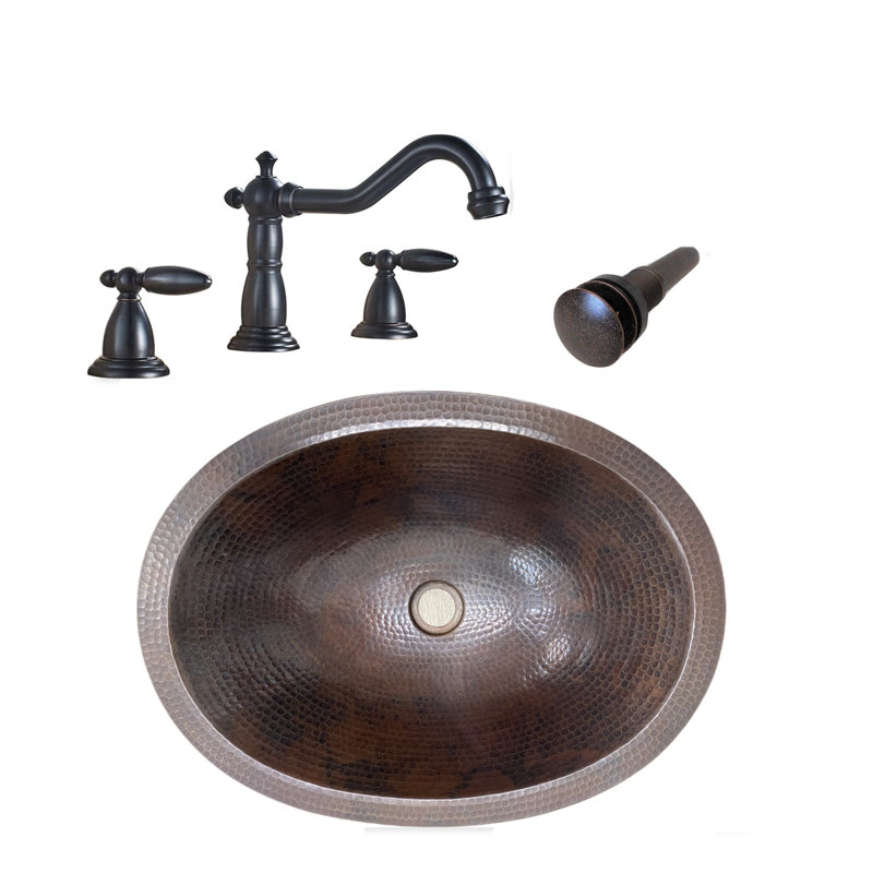 Hand-Hammered Copper Oval Vessel Sink with Black Faucet Set