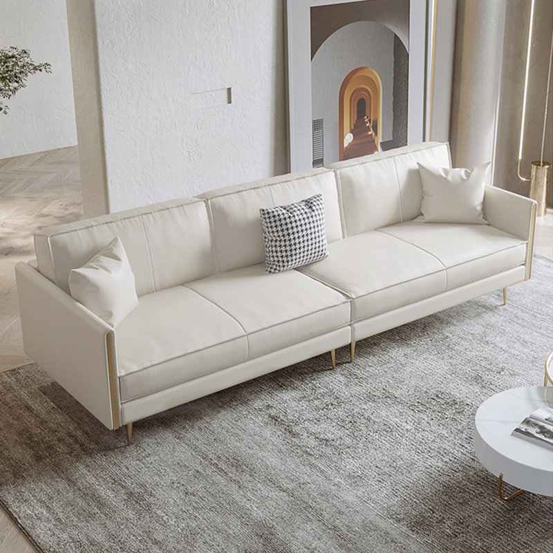 Coussin beige modulaire en similicuir, Beige, H 34,25 po x l 110,24 po x P 35,04 po